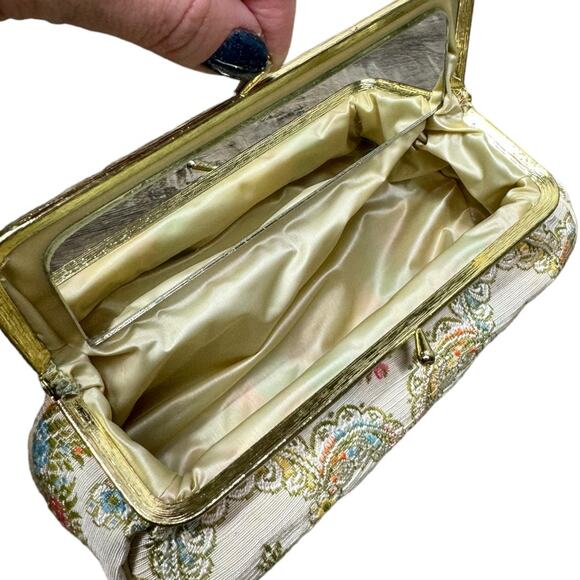 Vintage Celebrity Tapestry Floral Makeup Cosmetic Bag Mirror Small Coquette Flaw - Picture 12 of 12